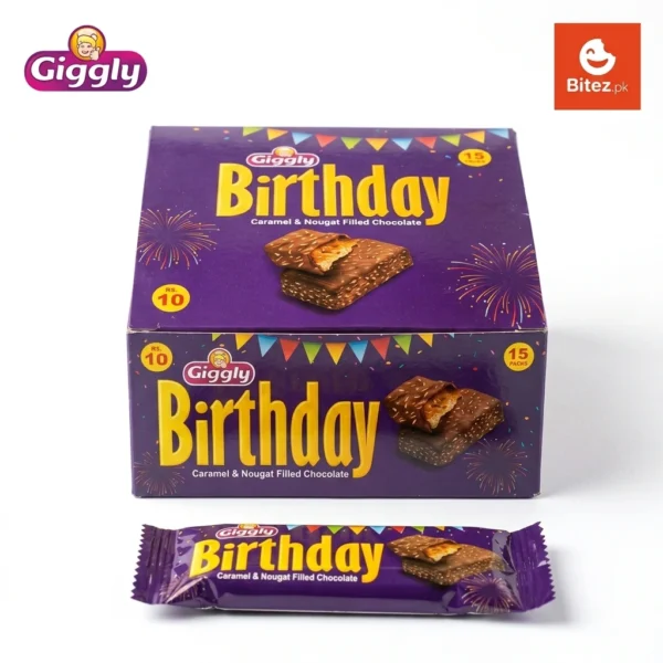 Giggly Birthday Caramel and Nougat Filled Chocolate Box and Bar